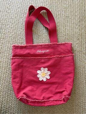 Life Is Good Raspberry Canvas Tote with Daisy Applique